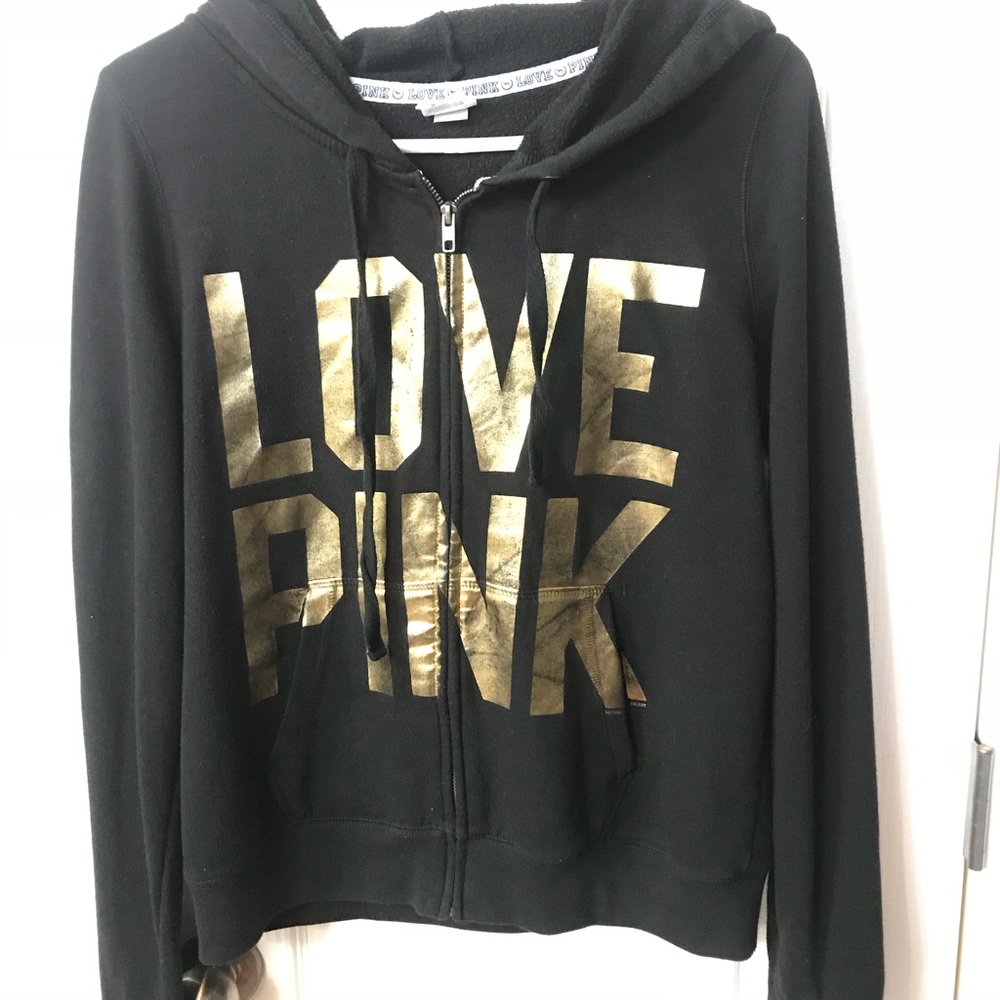 LOVE PINK gold and black zip up hoodie